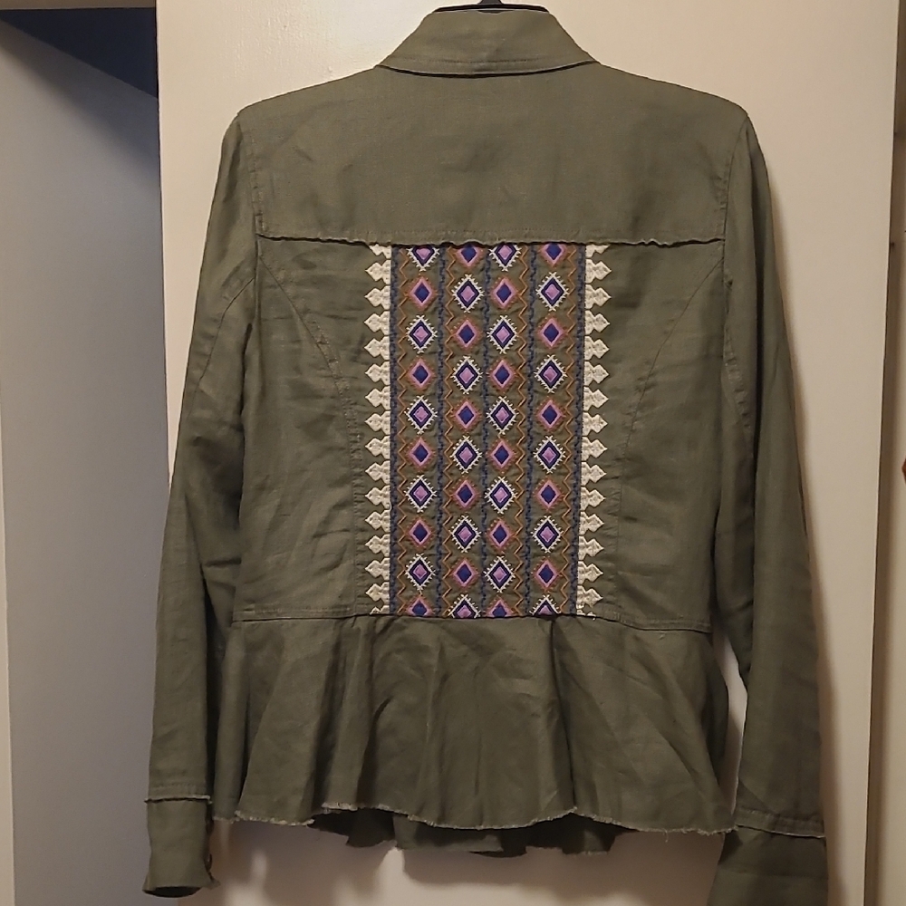 INC International Concept Army Green Linen Embellished Utility Jacket - Picture 8 of 10